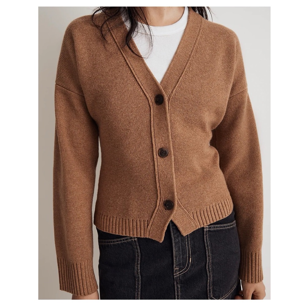 NWT Madewell V-Neck Slim Cardigan Sweater in Heather Caramel - Picture 3 of 8